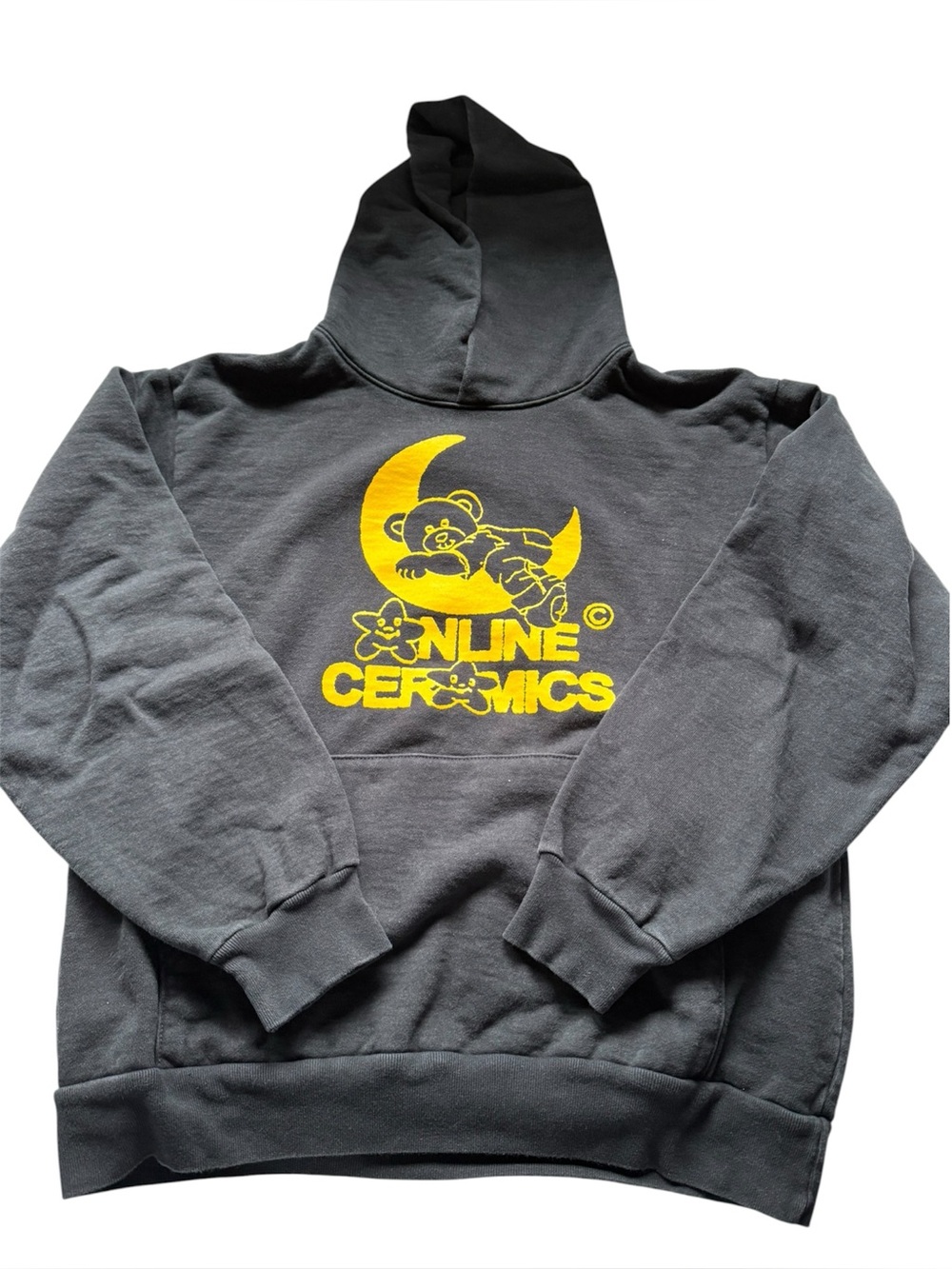 Online Ceramics Navy Cotton Hoodie with Yellow Logo - Size Medium Womens